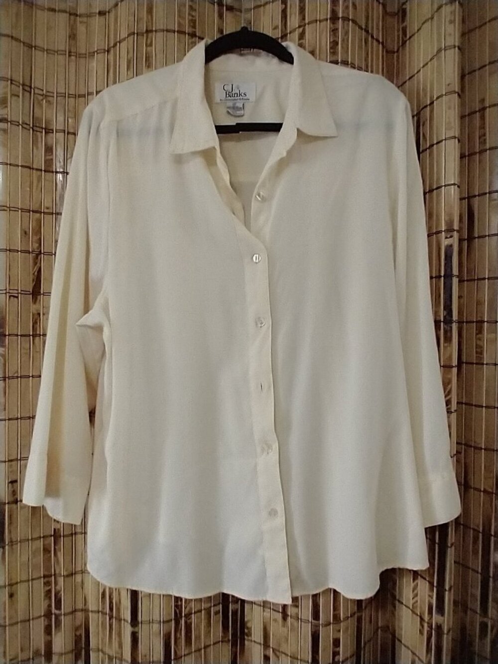 C.J. Banks by Christopher & Banks Off-White/Cream Long-Sleeve Button-Down Shirt